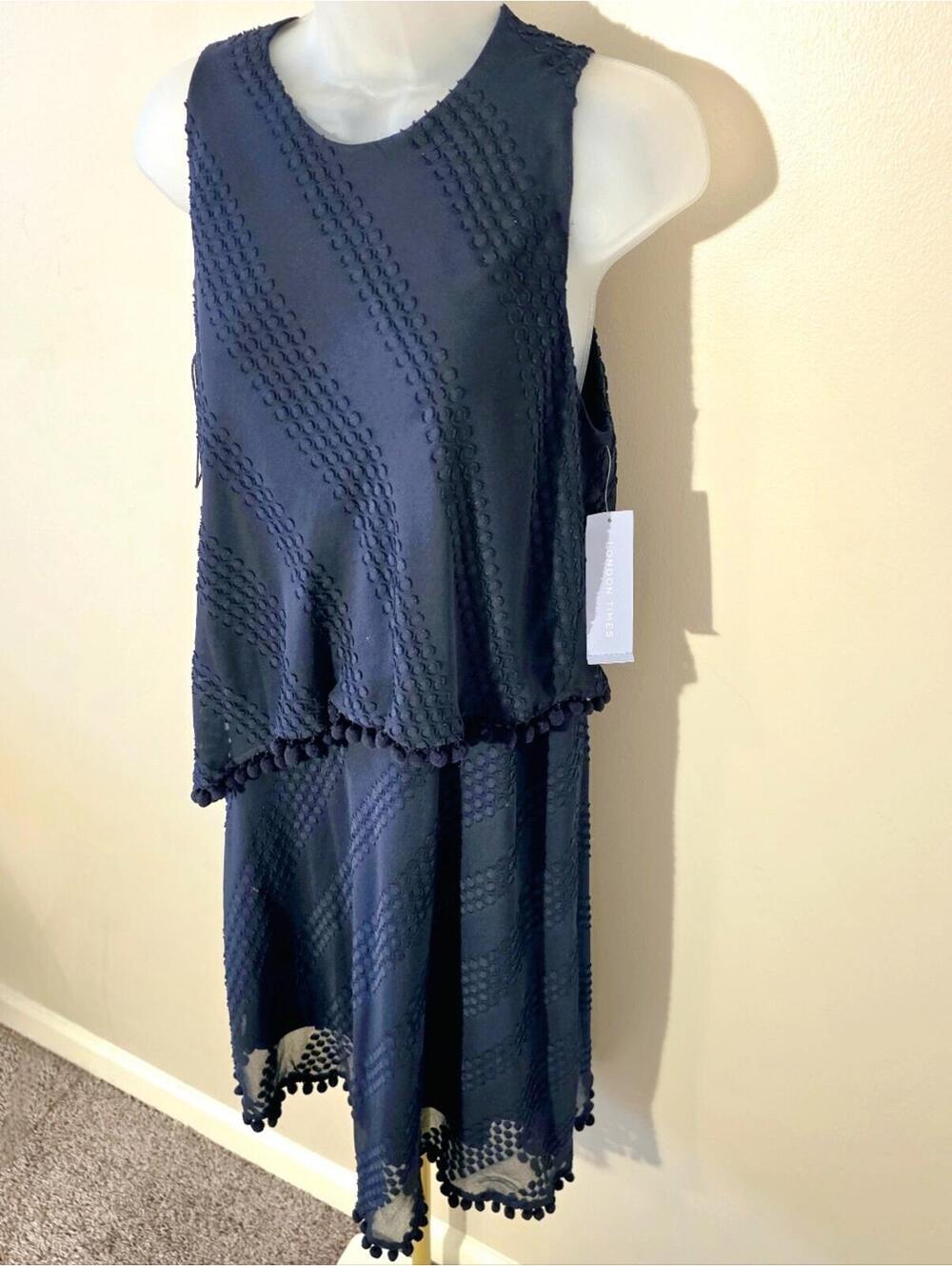 London Times Lagenlook Navy Asymmetrical Dress sz 10 - Picture 2 of 7